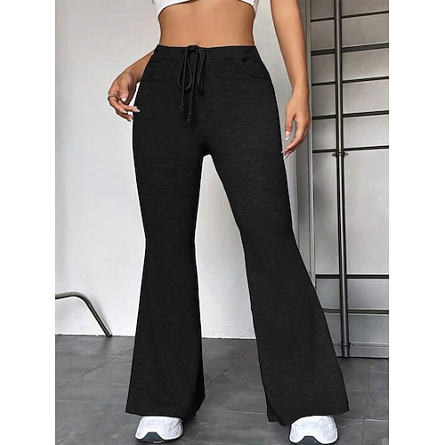 Damen Fackel Jogginghose Aktiv Mode Streetwear Volle Länge Hohe Taille Einfach Tasche Atmungsaktivität Weich Bequem Mikroelastisch Täglich Outdoor Straße Grau Schwarz Herbst Winter Normale Passform Image