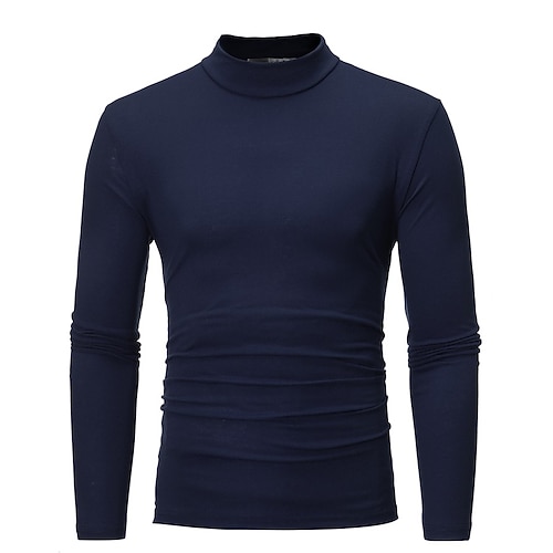 Herren T-Shirt T-Shirt-Outfits Rollkragenhemd Langarmshirt Gerollter Kragen Stehkragen Winter Herbst Urlaub Einfach Lässig Essentiell Lässig Ferien Ausgehen Schwarz Armeegrün Rote Top T-Shirt für Image