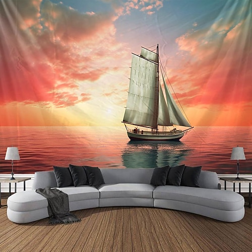 Meer Boot hängende Wandteppich Kunst große Wandteppich Wanddekor Foto Hintergrund Decke Vorhang Zuhause Schlafzimmer Wohnzimmer Dekoration Wandtuch XXL Natur Image