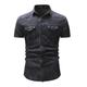 Herren Hemd Jeanshemd Knopfhemd Sommerhemd Cargo-Shirt Hellblau Marineblau Hell Gray Hell Gray Kurzarm Glatt Umlegekragen Strasse Casual Jeansstoff Bekleidung Denim Brautkleider schlicht Retro