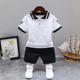 2 Stück Baby Jungen T-Shirt Shorts Outfit Buchstabe Bär Streifen Kurzarm Set Outdoor Modisch Cool Täglich Sommer Frühling 3-7 Jahre Kurzarmanzug Revers Buchstabe Weiß Kurzärmliger Anzug mit Revers