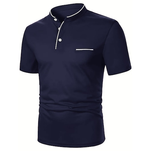Herren Poloshirt aus Baumwollmischung Golfshirt Straße Lässig Stehkragen Gebänderter Kragen Kurzarm Mode Basic Einfach Klassisch Sommer Normale Passform Marineblau Schwarz Weiß Rot Poloshirt aus Image