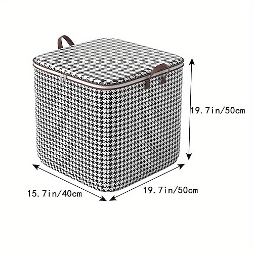 1pc Kleideraufbewahrungstasche, faltbare Stoffaufbewahrungstasche mit Hahnentrittmuster, wasserdichte, feuchtigkeitsbeständige Aufbewahrungstasche aus Baumwollsteppdecke mit großer Kapazität, Image