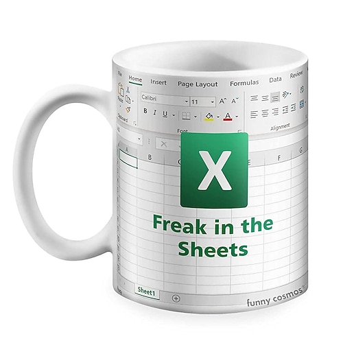 Excel-Kaffeetasse, lustige Geschenke für Frauen und Männer, Freak in the Sheets-Tasse, Geschenke für Chef, CPA, Freund, Kollegen, Buchhalter, weiße Keramik-Bürotasse, 300 ml Image