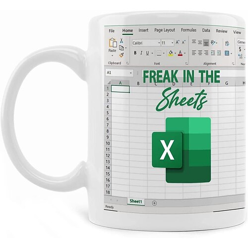 Excel-Kaffeetasse, lustige Geschenke für Frauen und Männer, Freak in the Sheets-Tasse, Geschenke für Chef, CPA, Freund, Kollegen, Buchhalter, weiße Keramik-Bürotasse, 300 ml Image