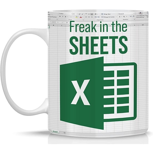 Excel-Kaffeetasse, lustige Geschenke für Frauen und Männer, Freak in the Sheets-Tasse, Geschenke für Chef, CPA, Freund, Kollegen, Buchhalter, weiße Keramik-Bürotasse, 300 ml Image