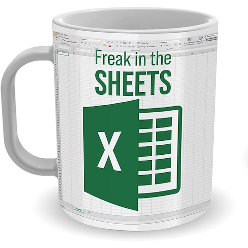 Excel-Kaffeetasse, lustige Geschenke für Frauen und Männer, Freak in the Sheets-Tasse, Geschenke für Chef, CPA, Freund, Kollegen, Buchhalter, weiße Keramik-Bürotasse, 300 ml Image