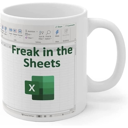 Excel-Kaffeetasse, lustige Geschenke für Frauen und Männer, Freak in the Sheets-Tasse, Geschenke für Chef, CPA, Freund, Kollegen, Buchhalter, weiße Keramik-Bürotasse, 300 ml Image