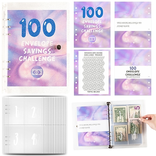 100-Umschläge-Herausforderungsbinder-Geldbinder mit Umschlägen-Spar-Herausforderungsbinder-Geldsparumschlag für das Schul-Heimbüro Image