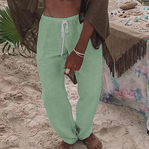 Herren Leinenhosen Hose Sommerhose Tasche Kordelzug Elastischer Bund Einfach Komfort Atmungsaktiv Urlaub Täglich Ferien Mode Klassicher Stil Schwarz Weiß Mikroelastisch Image