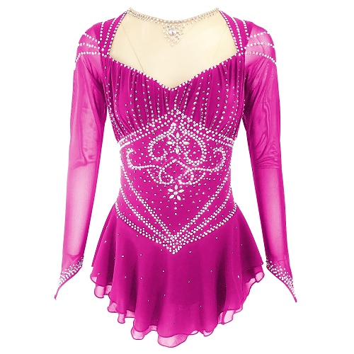 Eiskunstlaufkleid Damen Mädchen Eislaufen Kleider Austattungen Schwarz Gelb Dunkelrot Rückenfrei Spandex Elastisches Garn Hochelastisch Ausbildung Eiskunstlaufkleidung Einfarbig Klassisch Kristalle Image