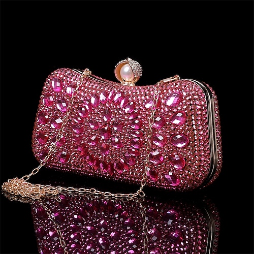 Mehrfarbige Abendclutch aus Kristall für Damen – luxuriöse Strass-Handtasche mit Perlenverschluss und Kettenriemen für Galas, Hochzeiten und formelle Anlässe