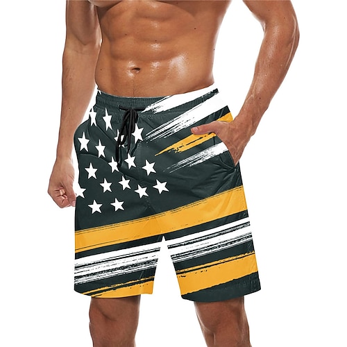 Herren Grafik-Drucke Nationalflagge Badeshorts Boardshorts Badeshorts Badehose Schwimmshorts Mittlere Taillenlinie Hawaiianisch Boho Casual Täglich Festtage Kordelzug mit Mesh-Futter Elastische Taille Image