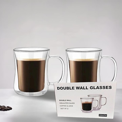 Doppelwandige Glas-Kaffeetassen – 13,5-Unzen-Diner-Kaffeetassen-Set mit 2 Glas-Kaffeetassen. isolierte Kaffeetasse, Cappuccino-Tasse, Latte-Tasse. Gläser, die nicht schwitzen, klare Becher für heiße Image