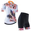 21Grams Damen Radtrikot mit Radhose kurz Trägern fahrradbekleidung set Radtrikot mit Radhose fahrradbekleidung set Kurzarm MTB Mountain Rennrad Weiß Schwarz Grün Graphic Blumen Pflanzen Fahhrad