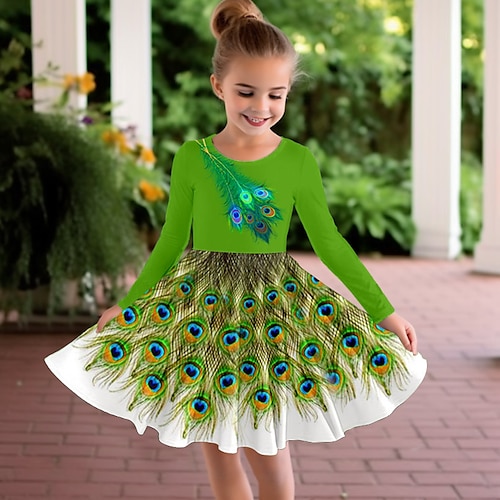 3D-Tierkleid für Mädchen, langärmelig, 3D-Druck, Herbst, Winter, Sport Outdoor, Alltag, Urlaub, süß, lässig, schön, für Kinder von 3–12 Jahren, lässiges Kleid, A-Linien-Kleid, oberhalb des Knies, Image
