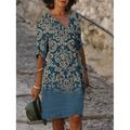 Damen Mini Kleid Petite Kleid T-Shirt Kleid Tee Kleid Shift Kleid Sommerkleid Aktiv Vintage Mode Outdoor Urlaub Reguläre Passform Florale Halblange Ärmel V-Ausschnitt Pink Marineblau Blau Grau