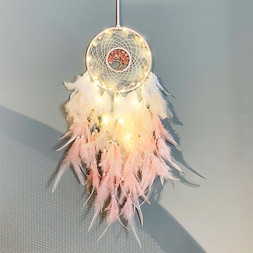 LED-Traumfänger-Wanddekoration mit Federanhänger, Wandbehang, Ornament, Windspiel, Licht für Auto, Zuhause, Mädchen, Kinderzimmer, Dekoration, Weihnachten, Geburtstag, Party, Balkon, Fenster, Ramadan, Image