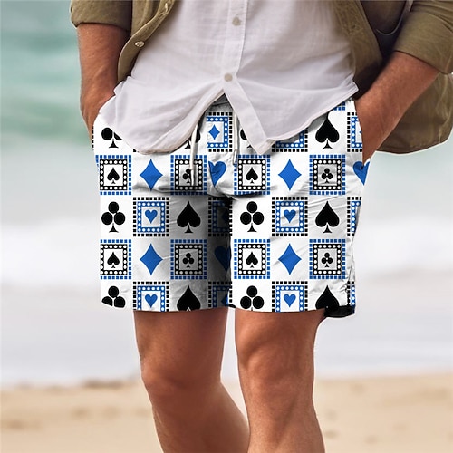 Herren Herz Poker Badehosen Badeshorts Boardshorts Mittlere Taille Urlaub Hawaiianisch Resort-Stil Urlaub Ferien Strand Kordelzug mit Mesh-Futter Elastischer Bund Designer Bekleidung Image