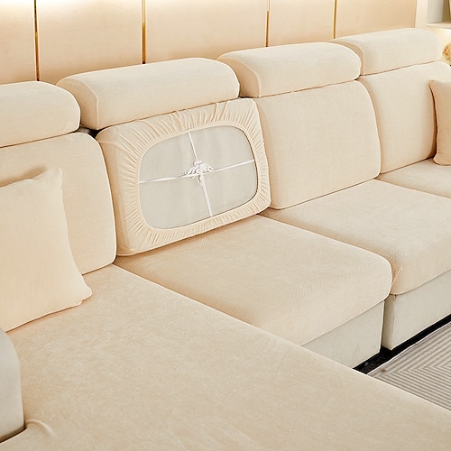 Stretch-Sofa Sitzkissenbezug Schonbezug elastischer Couch-Anreihsessel 2er-Sessel 4- oder 3-Sitzer L-Form solide weich strapazierfähig waschbar Image