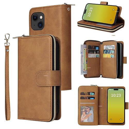 Handy Hülle Handyhüllen Für iPhone 17 Pro Max 17 Air 16 15 14 Pro Max Plus 13 12 11 Pro Max Mini Brieftaschenhülle Reisverschluss Mit Handgelenkschlaufe Ständer Retro TPU PU-Leder Image