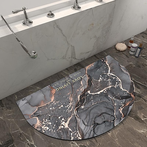 Diatomeenerde-Badematte halbrunder Marmor super saugfähig Toilettentür schnell trocknende Fußmatte Eingangstürmatte rutschfeste Matte Image