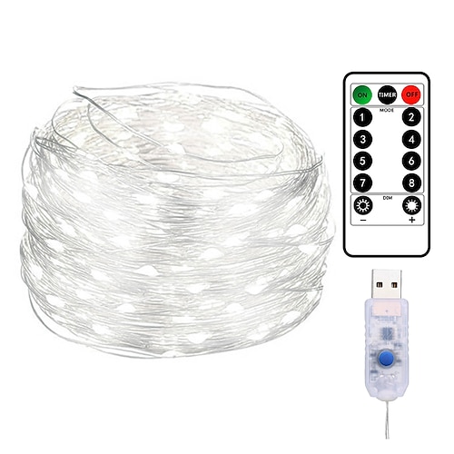 Lichterkette 20M 200LED Kupferdraht USB Lichterkette wasserdichte Feenlichter mit 8 Modi Fernbedienung für Hausgarten Terrasse Image