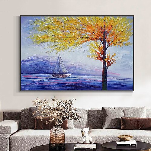 Mintura handgemachte abstrakte Ölgemälde mit dicker Textur, Baumlandschaft, Ölgemälde auf Leinwand, Wandkunst, Dekoration, modernes Bild für Heimdekoration, gerolltes, rahmenloses, ungedehntes Gemälde Image