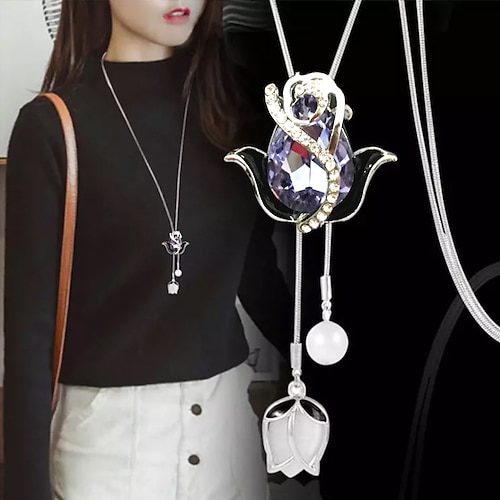 Valentinstagsgeschenke für Frauen Mama Sie Koreanische Version von Herbst und Winter Kristall Pullover Kette Halskette Großhandel Hochwertige Damen Lange Kette Vielseitige Quaste Perlen Anhänger mit Image