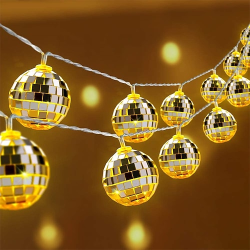 Disco Ball Spiegel LED Party Lichterkette Laternen für Feiertags Wand Fenster Baum Dekorationen Innen Außen Patio Party Hof Garten Kinderzimmer Wohnzimmer 1,5M/3M 10LED/20LED Image