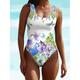 Damen Badeanzug Ein Stück Monokini Badeanzüge Normal Bademode Rückenfrei Print Hoch tailliert Blumen Rundhalsausschnitt Sport Modisch Badeanzüge