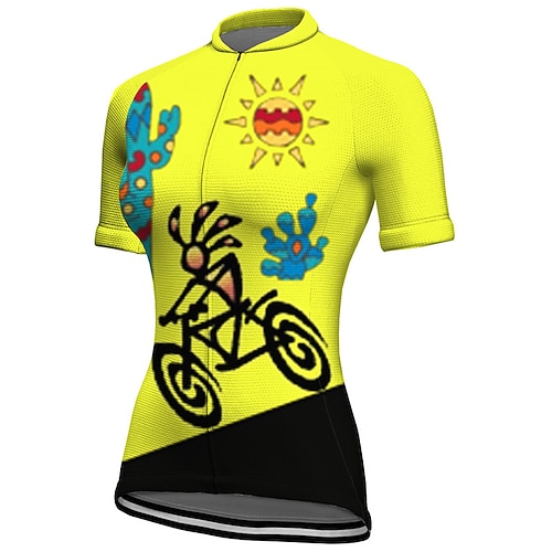 Damen Radtrikot Grafik Kurzarm Fahhrad Trikot Oberteil mit 3 Gesäßtaschen Mountainbike MTB Straßenradsport Schnelltrocknend Reflektierende Streifen Rückentasche Feuchtigkeitsableitend Sport Violett Image