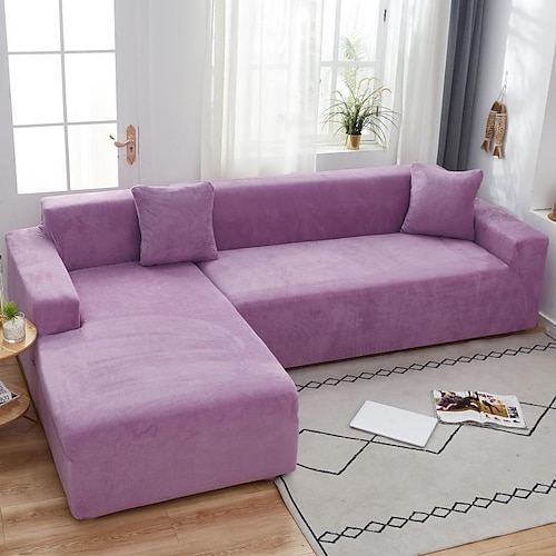 Stretch-Sofabezug Sofabezüge aus dickem Samt Schnittsofabezug L-förmiger Sofabezug Sessel Chaiselongue-Fall für Wohnzimmer Image