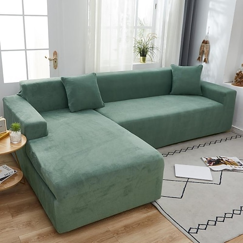 Stretch-Sofabezug Sofabezüge aus dickem Samt Schnittsofabezug L-förmiger Sofabezug Sessel Chaiselongue-Fall für Wohnzimmer Image