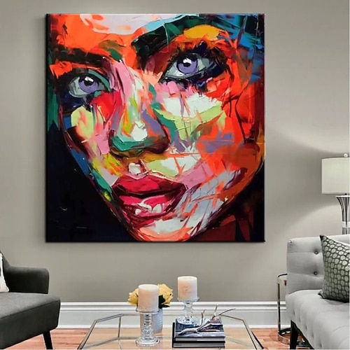 Handgefertigtes, handgemaltes Ölgemälde, Wandkunst, Porträt, Schönheit, Frauengesicht, buntes Porträt, abstrakt, modern, ohne Rahmen, ungedehnt Image