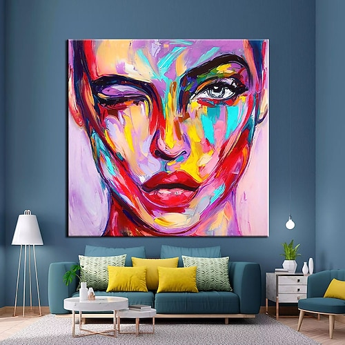 Handgefertigtes, handgemaltes Ölgemälde, Wandkunst, Porträt, Schönheit, Frauengesicht, buntes Porträt, abstrakt, modern, ohne Rahmen, ungedehnt Image