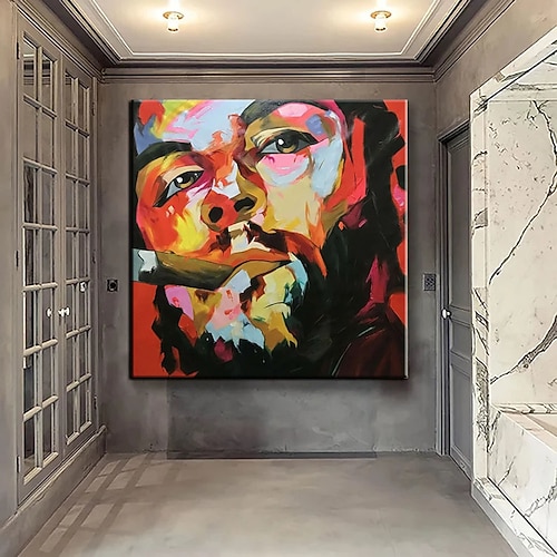 Handgefertigtes, handgemaltes Ölgemälde, Wandkunst, Porträt, Schönheit, Frauengesicht, buntes Porträt, abstrakt, modern, ohne Rahmen, ungedehnt Image