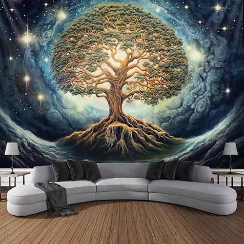 Baum des Lebens hängender Wandteppich, Sonne, Mond, Wandkunst, großer Wandteppich, Wanddekoration, Fotografie, Hintergrund, Decke, Vorhang, Zuhause, Schlafzimmer, Wohnzimmer, Dekoration Image