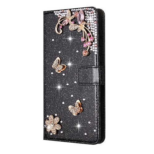 Handy Hülle Handyhüllen Für iPhone 17 Pro Max 17 Air 16 15 14 Pro Max Plus 16e 13 12 11 Pro Max Mini Brieftaschenhülle Flip-Cover Mit Ständer Vollschutz Bling Glitzer glänzend TPU Strass PU-Leder Image