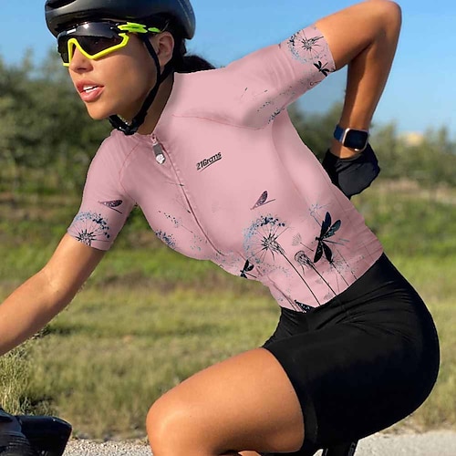 Damen Radtrikot Grafik Gemustert Blumenmuster Kurzarm Fahhrad Trikot Oberteil mit 3 Gesäßtaschen Mountainbike MTB Straßenradsport Schnelltrocknend Weich Reflektierende Streifen Rückentasche Sport Image