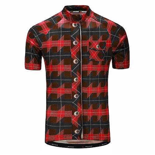 Herren Radtrikot Kariert Gemustert Lustig Kurzarm Fahhrad Trikot Oberteil mit 3 Gesäßtaschen Mountainbike MTB Straßenradsport Schnelltrocknend Anatomisches Design Reflektierende Streifen Rückentasche Image