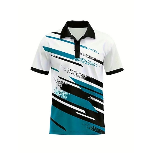 Herren Gestreift Sport-Poloshirts Golfshirt Kurzarm Polo-Shirts Hemden mit Kragen Lässig Sportbekleidung Urlaubskleidung Knöpfe 3D-Druck Schwarz Rote Blau Image