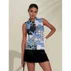 Damen poloshirt Blau Grau Ärmellos Shirt Paisley-Muster Damen-Golfkleidung, Kleidung, Outfits, Kleidung