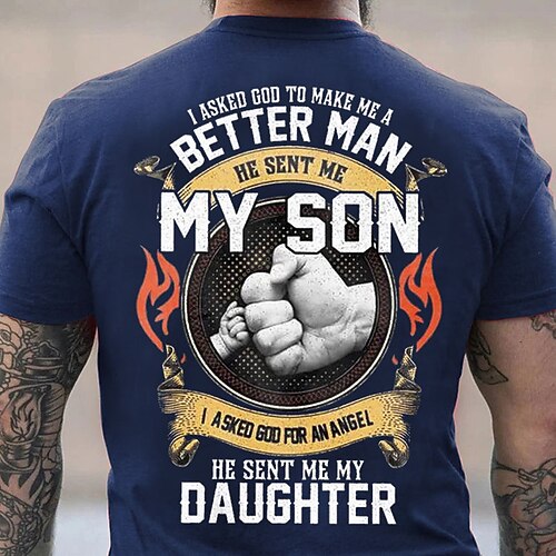 Herren Papa Grafik T-Shirt 'Gott hat mich zu einem besseren Mann gemacht mit meinem Sohn meiner Tochter mein Engel' kurze Ärmel Familien T-Shirt Image