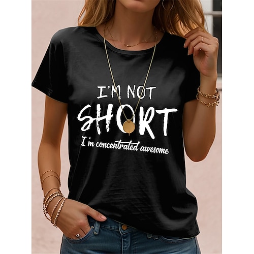 Damen T-Shirt Lässig Lustiger Spruch Rundhals Schwarz Weiß Kurzarm Buchstaben Druck Täglich Freizeit Bequeme Oberteile Normale Passform Image