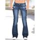 Damen-Flare-Jeans mit niedrigem Bund, Bootcut-Jeans in voller Länge, Denim mit Taschen, dehnbar, hohe Taille, lässig, täglich, lässig, täglich, Marineblau, Hellblau, S, M