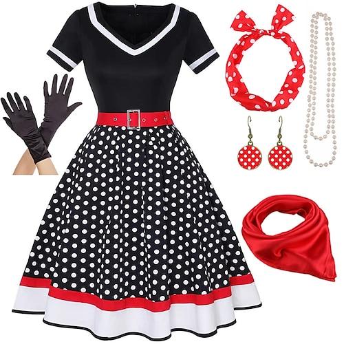 1950er Vintage inspiriertes Schlagkleid Damenkostüm Vintage Cosplay Date Partyamp;Abendfest Seidenschal