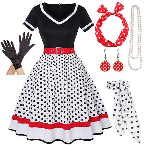 1950er Vintage inspiriertes Schlagkleid Damenkostüm Vintage Cosplay Date Partyamp;Abendfest Seidenschal