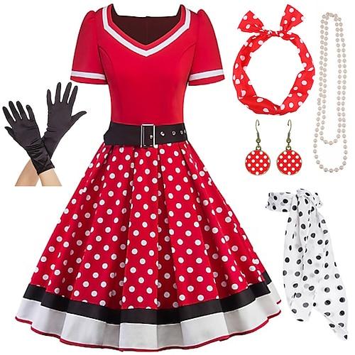 1950er Vintage inspiriertes Schlagkleid Damenkostüm Vintage Cosplay Date Partyamp;Abendfest Seidenschal