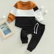 2 Stück Baby Jungen Kapuzenpulli Hose Sweatshirt Hose Outfit Farbblock Streifen Langarm Tasche Set Outdoor Aktiv Sport Modisch Herbst Winter 3-7 Jahre Orange